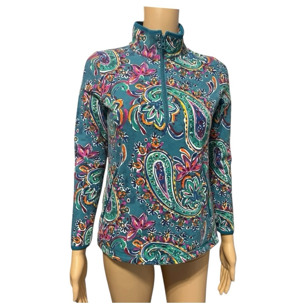 T by Talbots Half-Zip Pullover Watercolor Paisley Long Sleeve Size S (P)